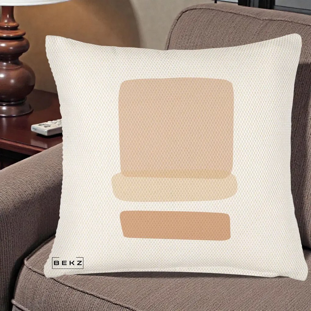 Perna Decorativa Abstract Forme Bej Poudre, 40x40 cm, Crem Reliefat, Husa Detasabila, Perna Inclusa, BEKZ®