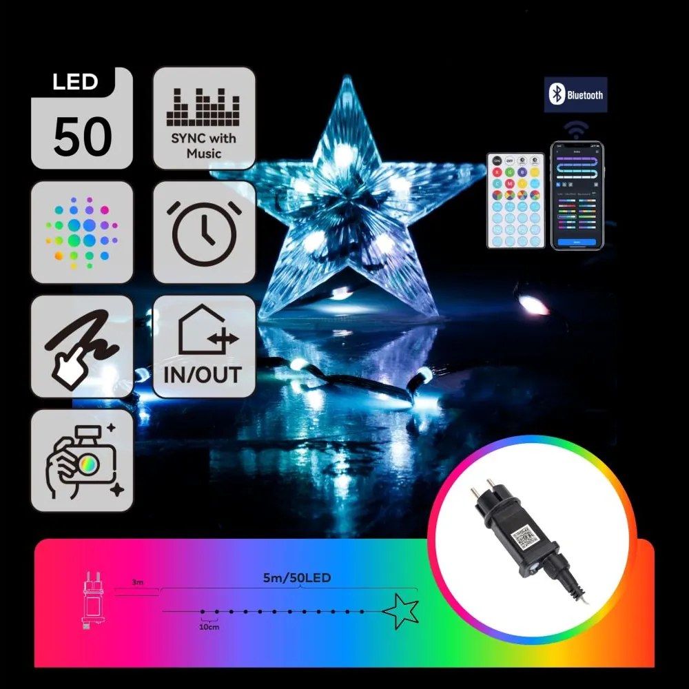 Aigostar - Ghirlandă LED RGBICW pentru exterior 50xLED/10W/230V 5m IP44 + telecomandă