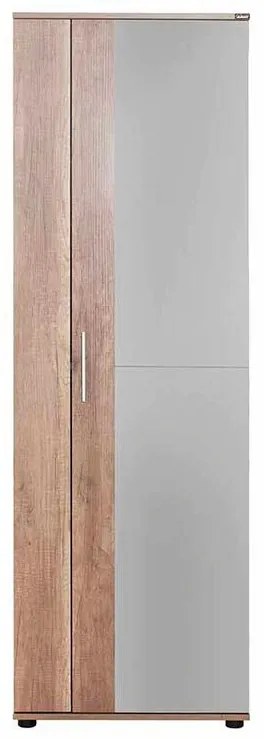 Pantofar Adore Porto, 2 usi reversibile cu oglinda, 10 rafturi, capacitate 28 perechi incaltaminte, Alb / Stejar, 60 x 35 x 187 cm