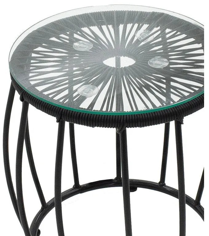 Set măsuță și 2 scaune de exterior Lady Pakoworld din metal și ratan, negru