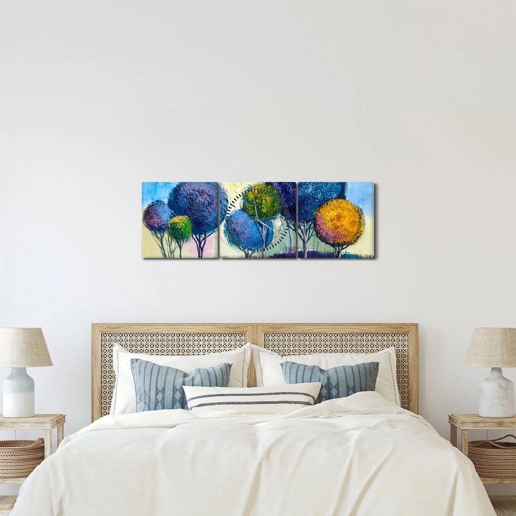 Tablou - Copaci, pictură în ulei (cu ceas) (90x30 cm)