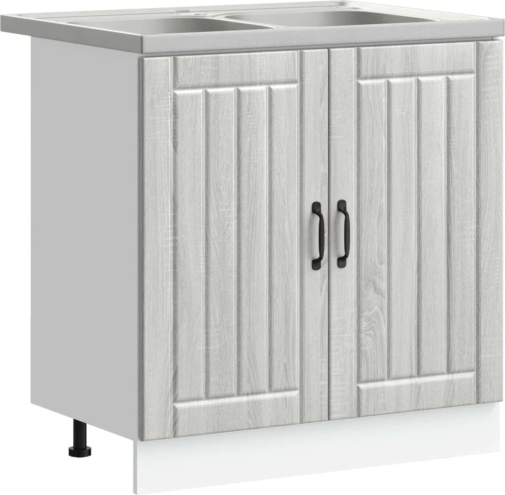 vidaXL Dulap baza chiuvetă cu ușă Lucca 2 pcs Gri Sonoma Lemn compozit