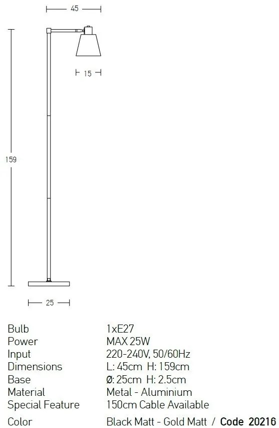 Lampadar, lampa de podea design modern Ging negru, auriu