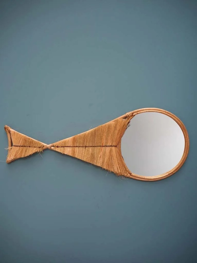 Oglinda de perete, din paie, in forma de peste, Fish