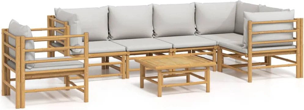 vidaXL Set mobilier de grădină cu perne gri deschis, 7 piese, bambus