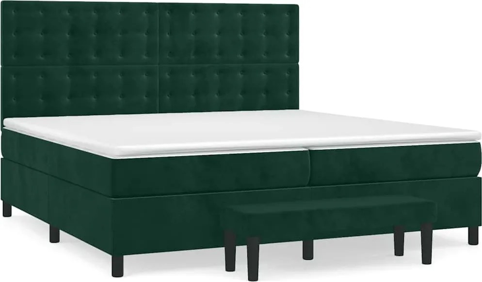 vidaXL Pat box spring cu saltea, verde închis, 200x200 cm, catifea