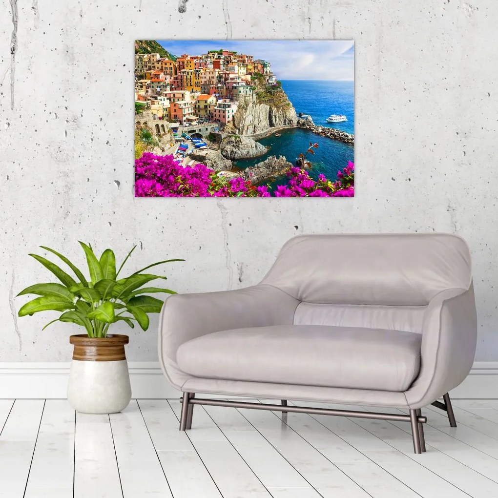 Tablou pe sticlă - Satul italian Manarola (70x50 cm)
