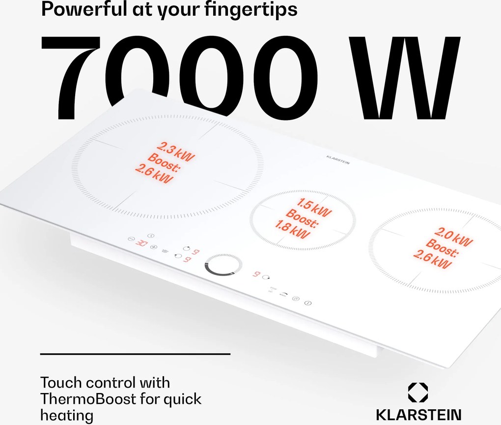 Klarstein Delicatessa 80, plită cu inducție, incorporabilă, 3 zone, 6000 W, zonă Paella, vitroceramică