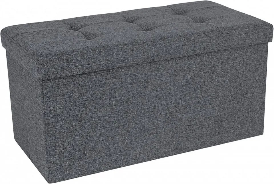Bancheta cu capac si spatiu depozitare, textil / MDF, gri inchis, Songmics