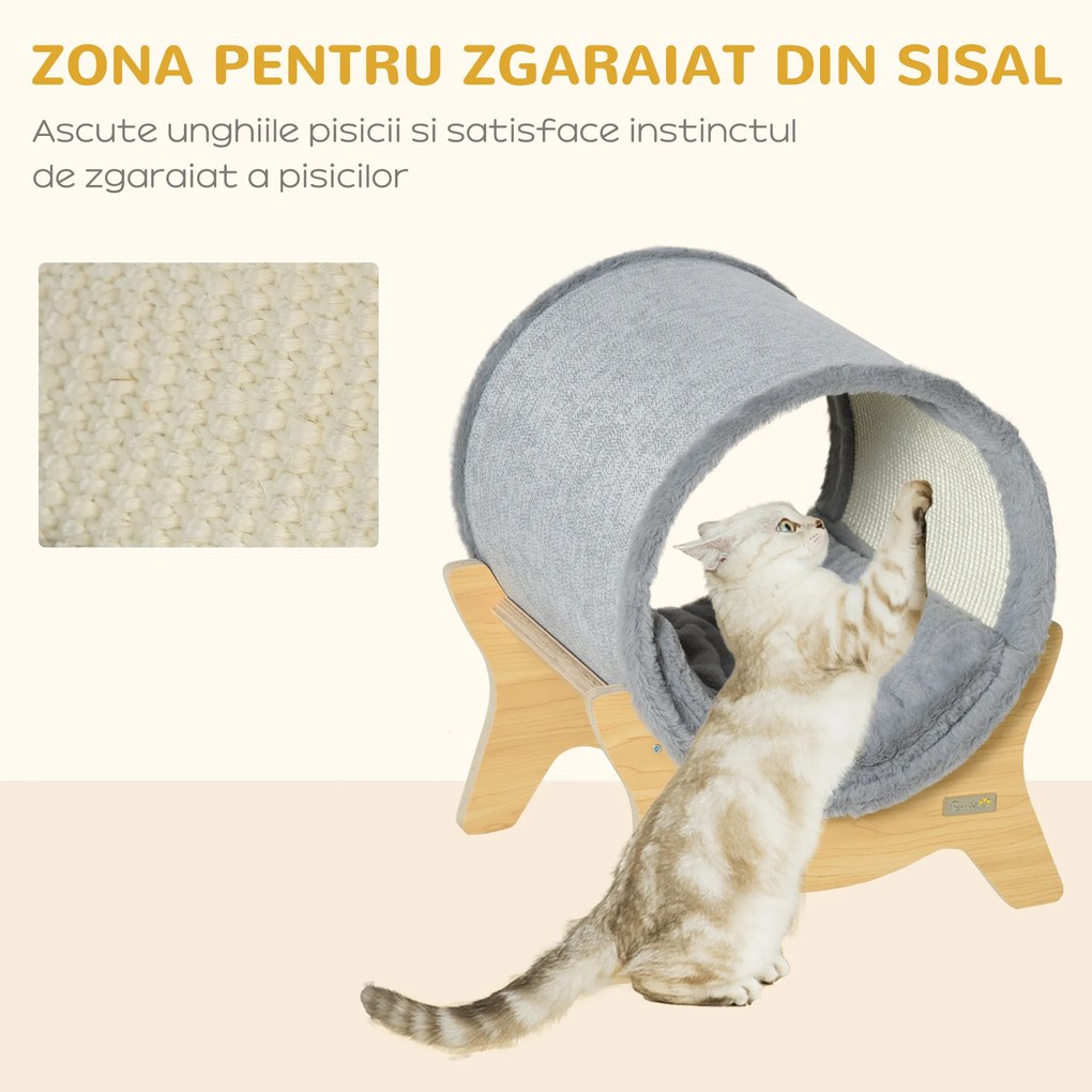 PawHut Culcuș pentru Pisici cu Zonă de Zgâriat și Pernă Căptușită, 41x40x47cm, Gri | Aosom Romania