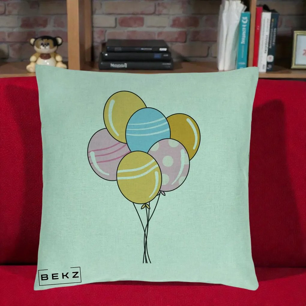 Perna Decorativa Baloane Petrecere, 40x40 cm, Verde Menta, Husa Detasabila, Perna Inclusa, BEKZ®