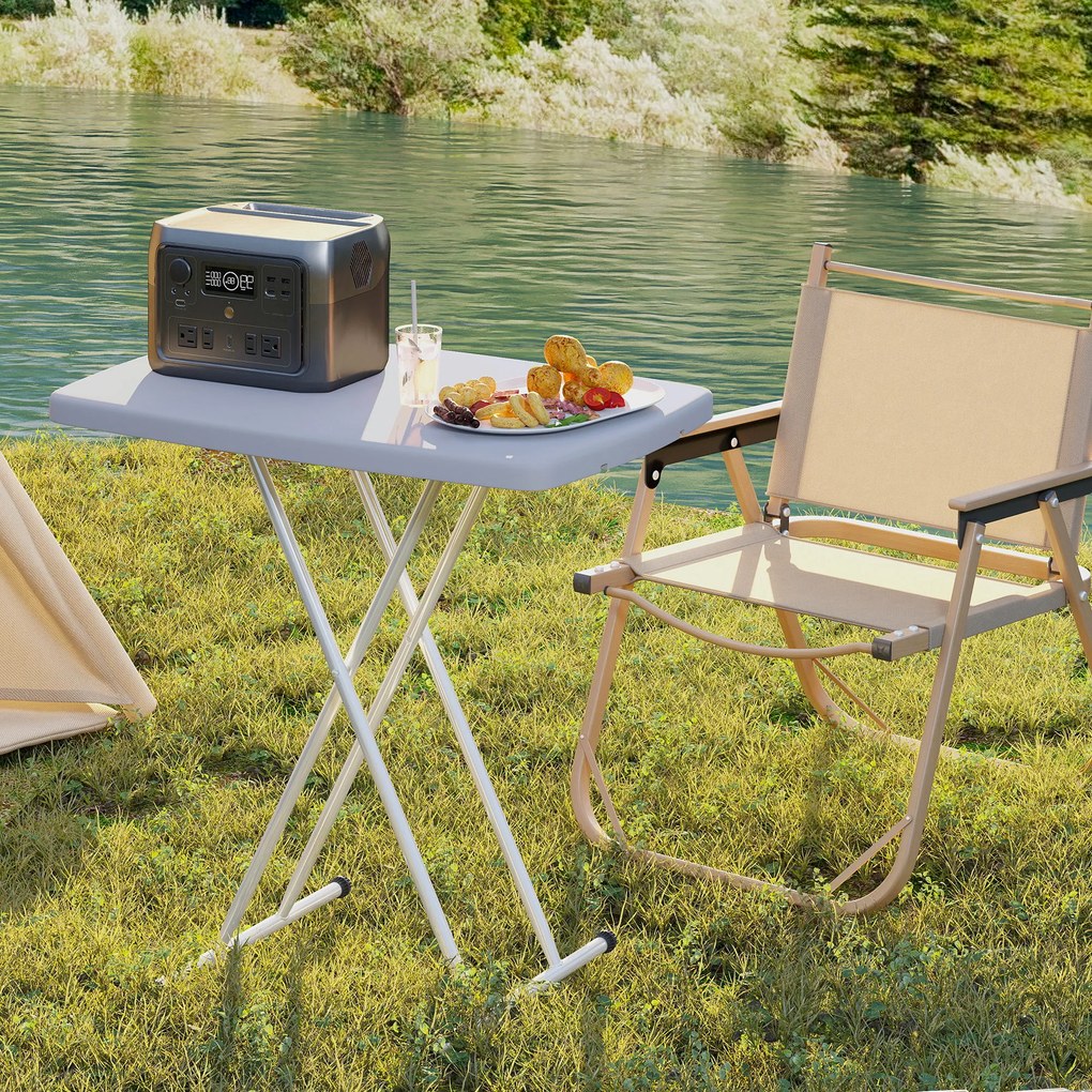 Outsunny Măsuță de Cafea Pliabilă, Reglabilă pe Înălțime și Portabilă, cu Blat HDPE și Cadru Metalic, 76x50x74 cm, Alb | Aosom Romania