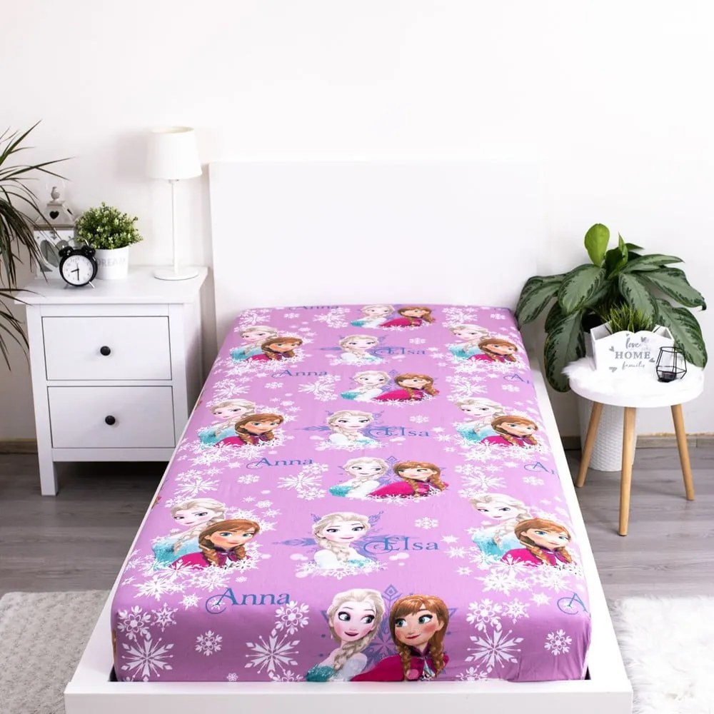 Cearceaf pentru copii din bumbac pentru pat de o persoană cu elastic 90x200 cm Frozen – Jerry Fabrics