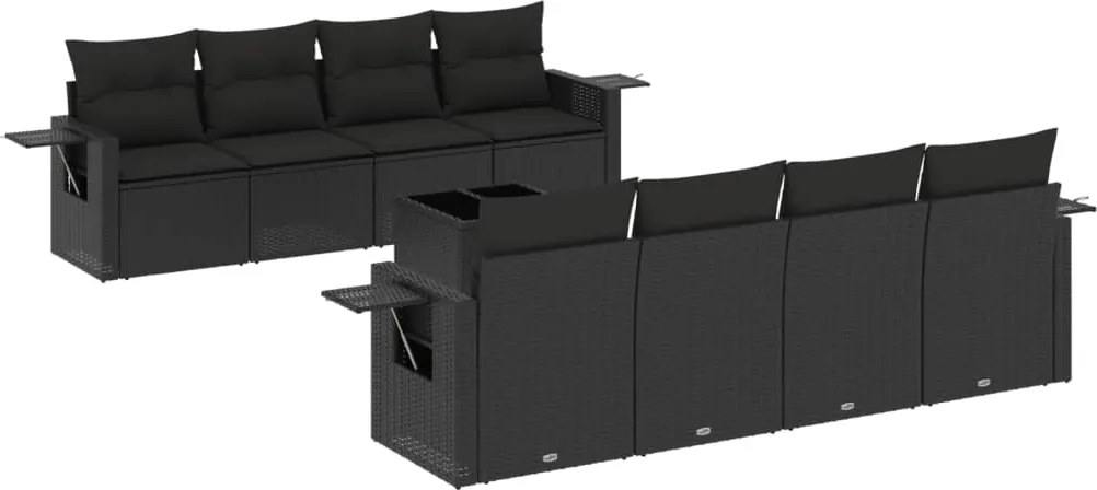 vidaXL Set mobilier de grădină cu perne, 9 piese, negru, poliratan