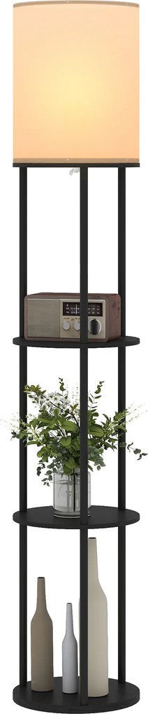 HOMCOM Lampadar cu polițe, 3 temperaturi de culoare, telecomandă pentru living dormitor birou negru | Aosom Romania