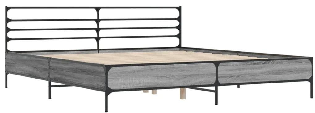 3280060 vidaXL Cadru de pat, gri sonoma, 180x200 cm, lemn prelucrat și metal