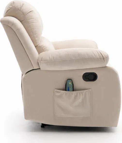 Fotoliu Masaj, Incalzire, rabatabil, sezut cu arcuri metalice, suport picioare extensibil, catifea, Bej