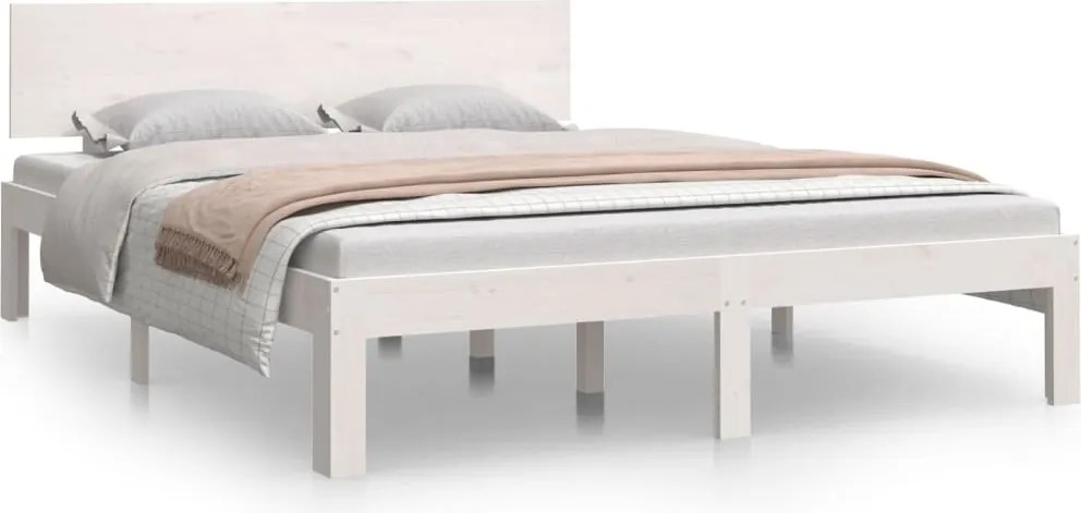 vidaXL Cadru de pat, alb, 140x190 cm, lemn masiv de pin