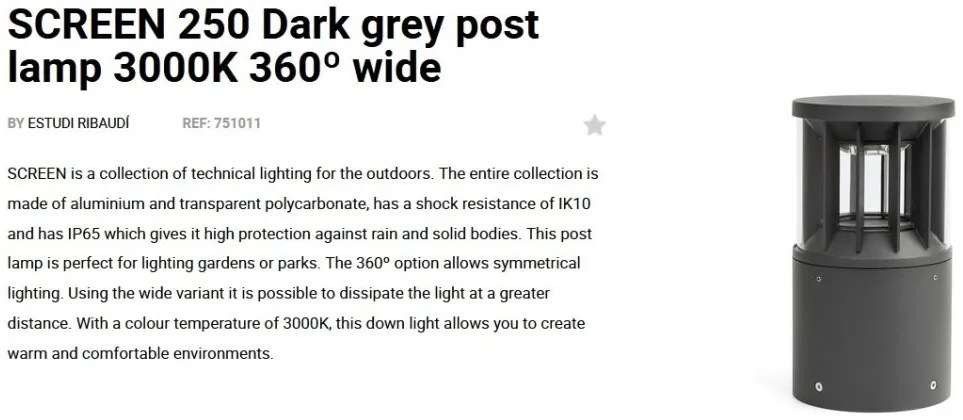 Mini Stalp LED iluminat exterior simetric 360º wide IP65 SCREEN 25cm 3000K