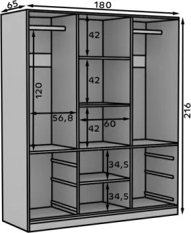 Dulap cu usi glisante si oglinda Haidar, ADRK Furniture (Culoare: Alb, Dimensiuni: 140x216 cm)