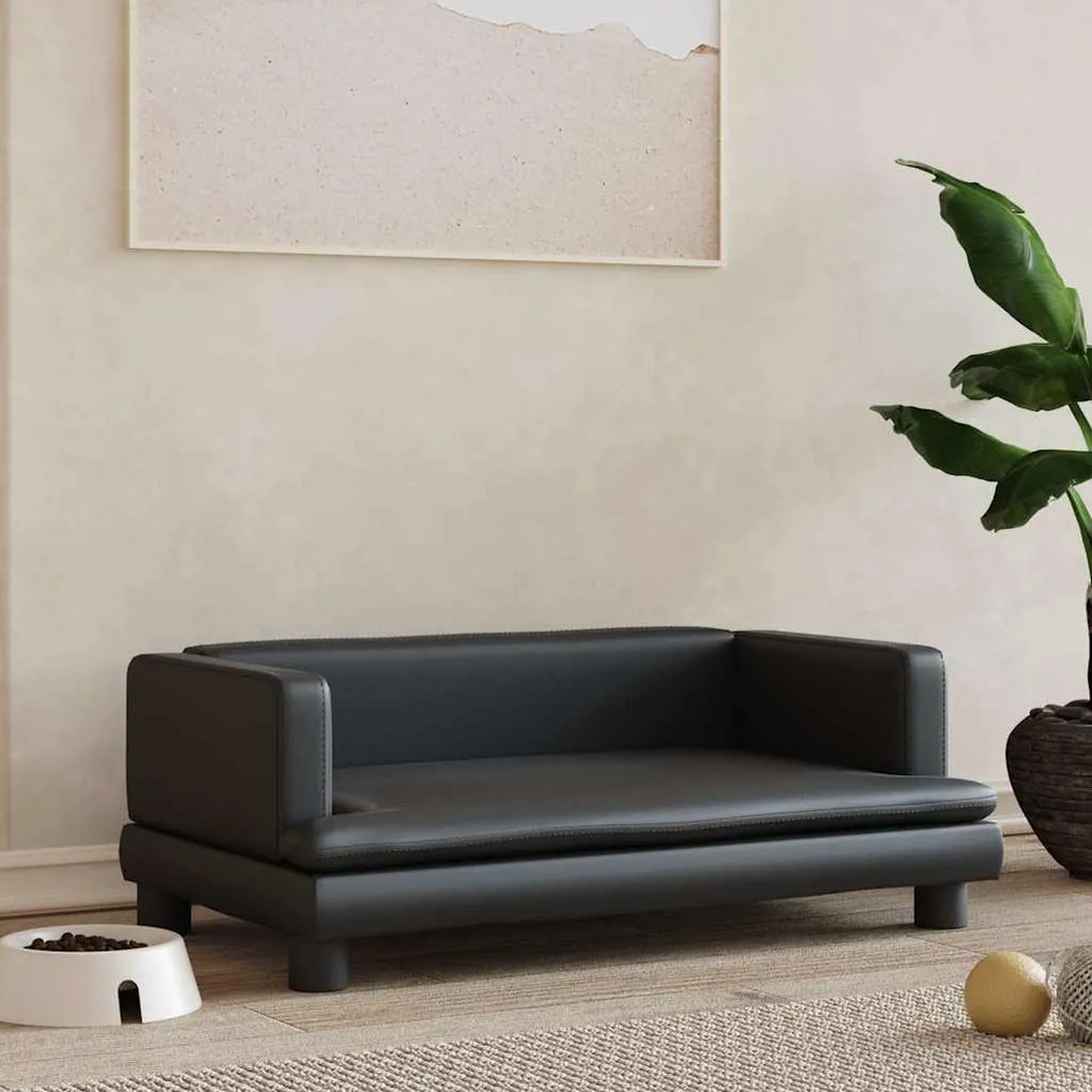vidaXL Pat de câini, negru, 80x45x30 cm, piele ecologică