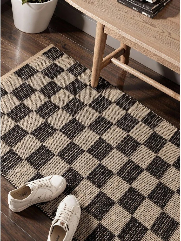 Covor tip traversă negru/crem reversibil/țesut manual din amestec de iută 80x200 cm Rex – Hanse Home