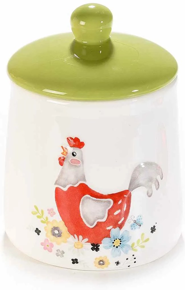 Borcan decorativ model Gaina ceramica rosu verde Ø 10 cm x 14 h