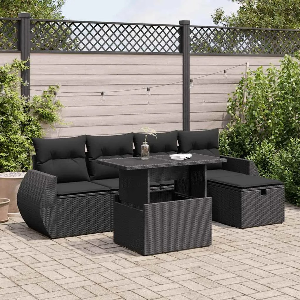 3327885 vidaXL Set mobilier de grădină cu perne, 6 piese, negru, poliratan