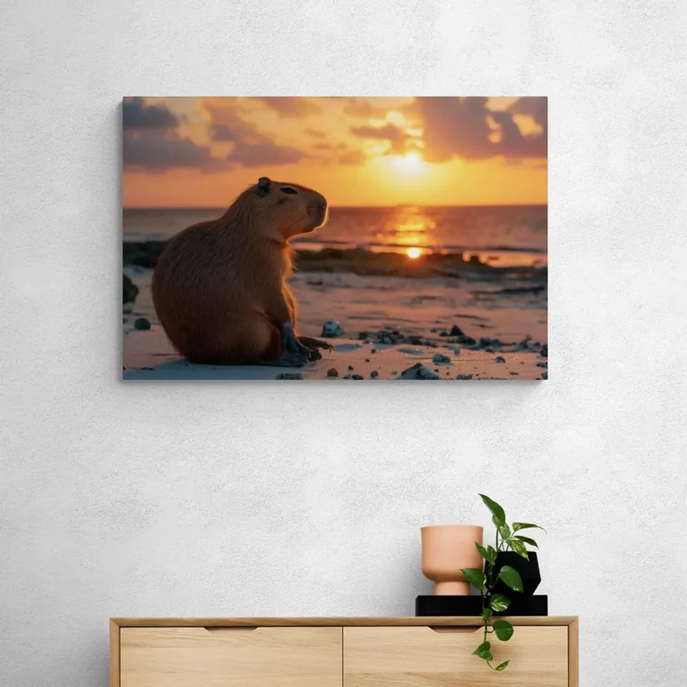 Tablou capybara la apus