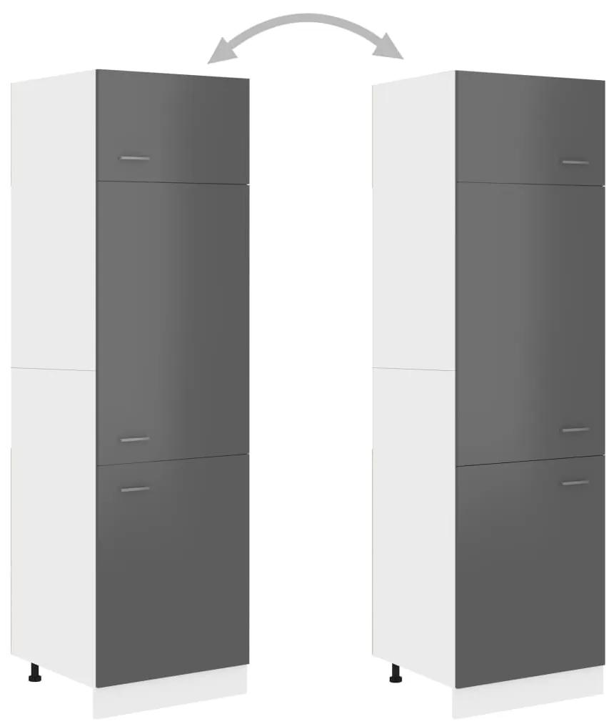 Dulap pentru frigider, gri extralucios, 60 x 57 x 207 cm, PAL gri foarte lucios, Dulap pentru frigider 60 cm, 1