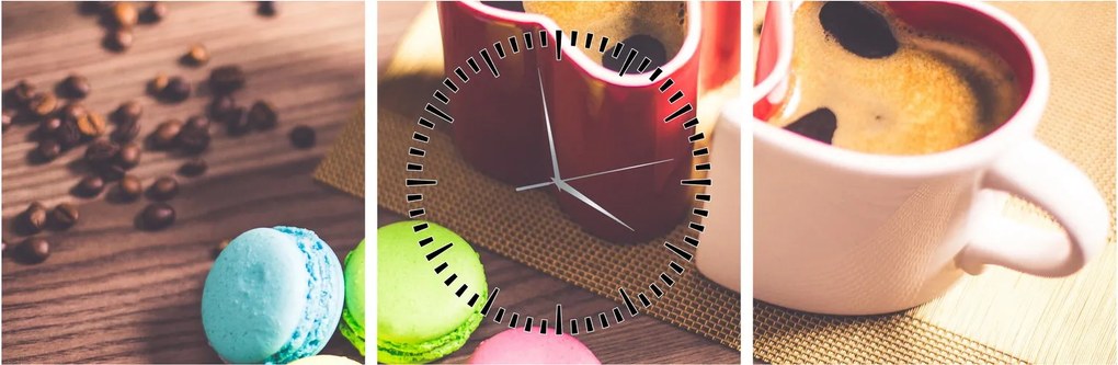Tablou cu cafea și macarooni (cu ceas) (90x30 cm)