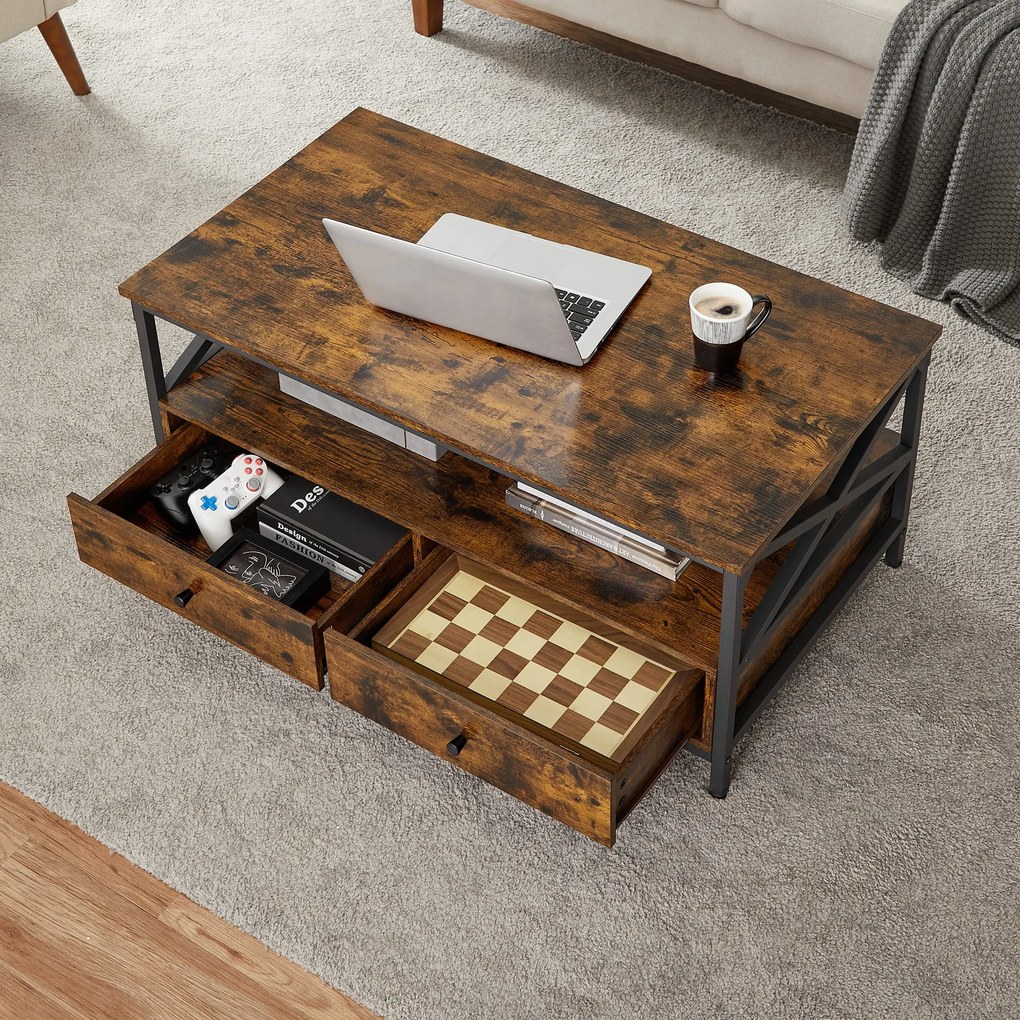 Masuta de cafea TAYLOR 100x55 cm cu sertare, maro rustic