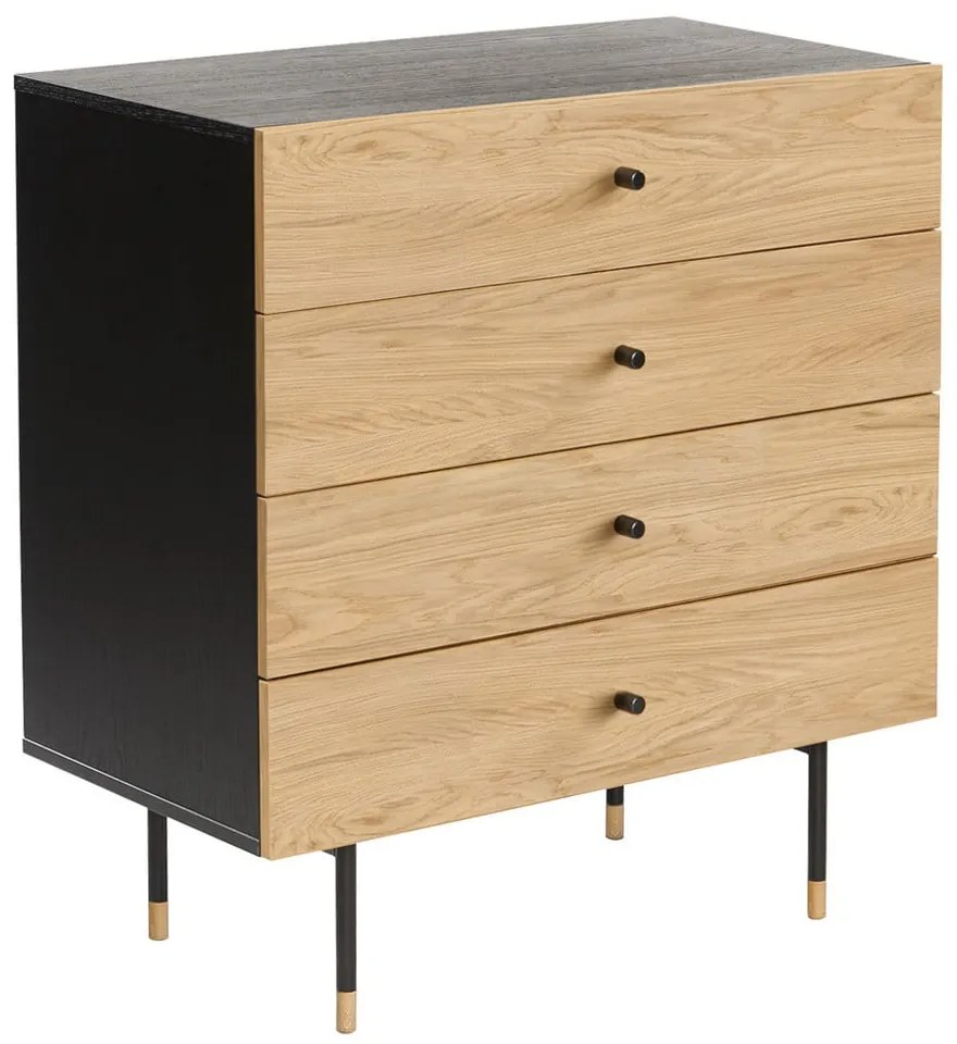 Comodă neagră/în culoare naturală înaltă cu aspect de lemn de stejar 80x87 cm Jugend – Woodman