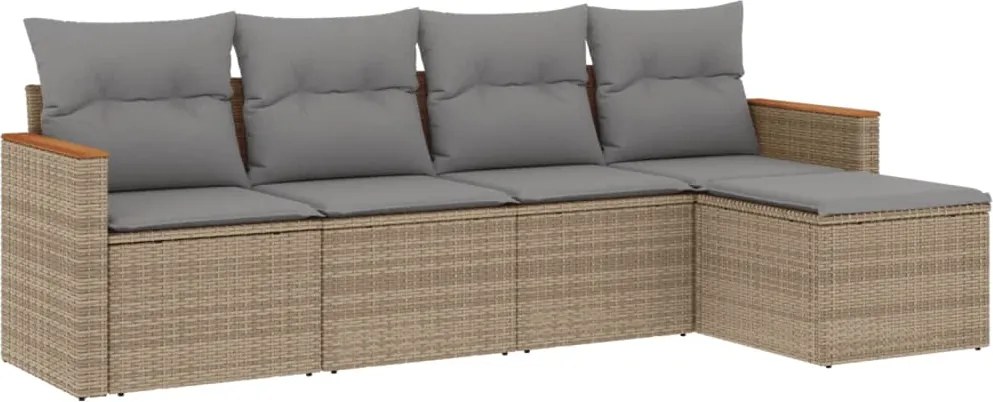 vidaXL Set canapele de grădină, 5 piese, cu perne, bej, poliratan
