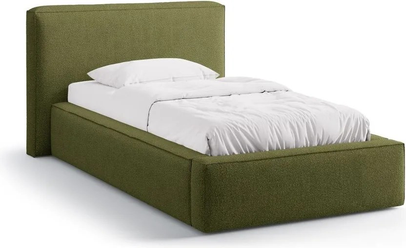 Pat verde tapițat cu spațiu de depozitare cu somieră 90x200 cm Jodie – Micadoni