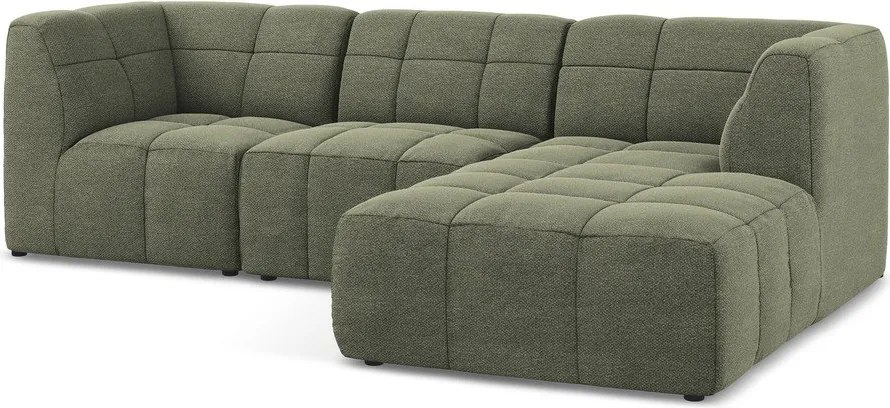 Colțar verde cu tapițerie din țesătură bouclé (cu colț pe partea dreaptă/cu șezlong) Aloha – Makamii