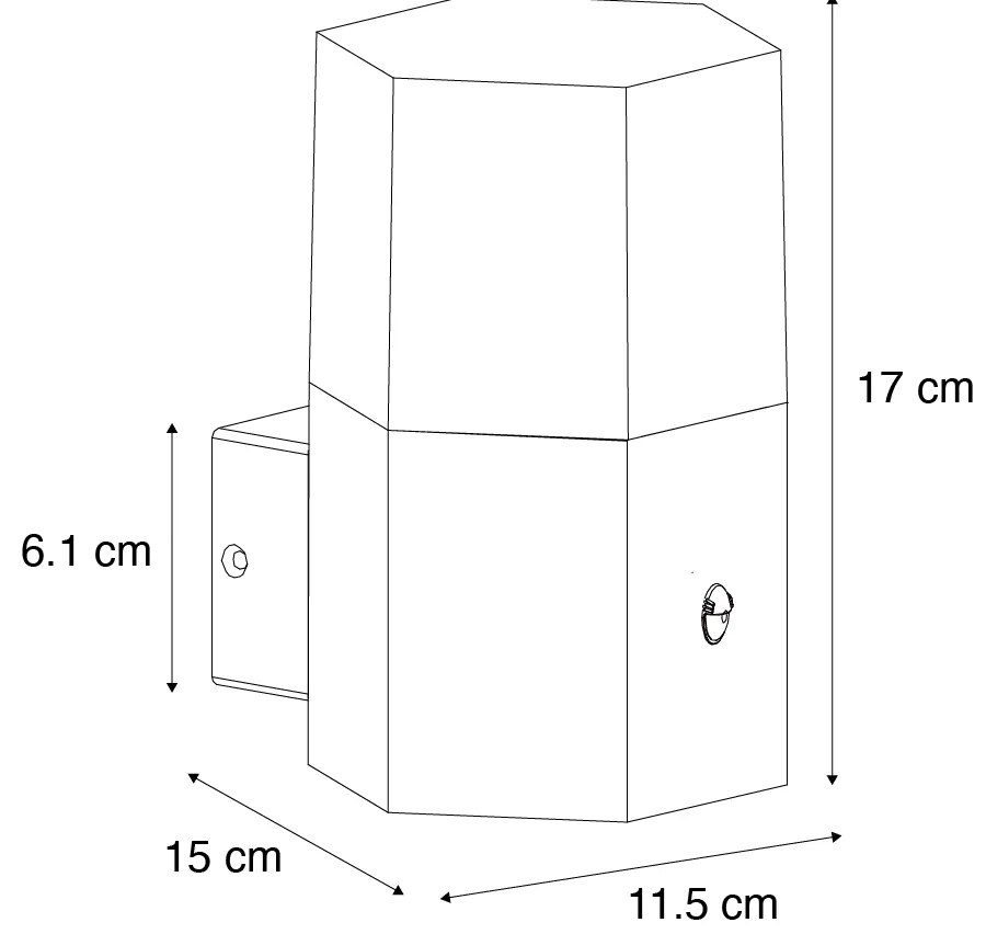 Lampă de perete exterioară neagră cu sticlă fumurie hexagon și senzor de mișcare - Denmark