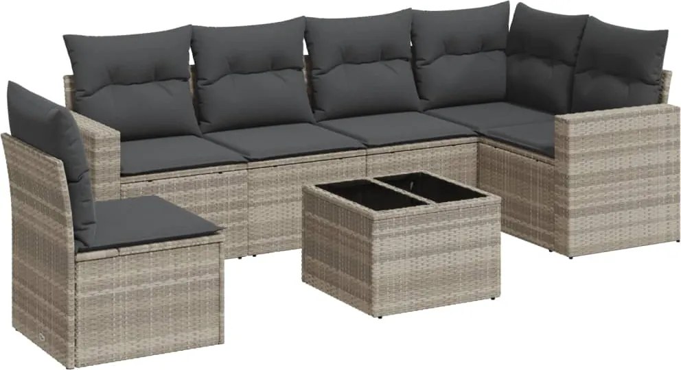 vidaXL Set canapele de grădină cu perne, 7piese gri deschis poliratan