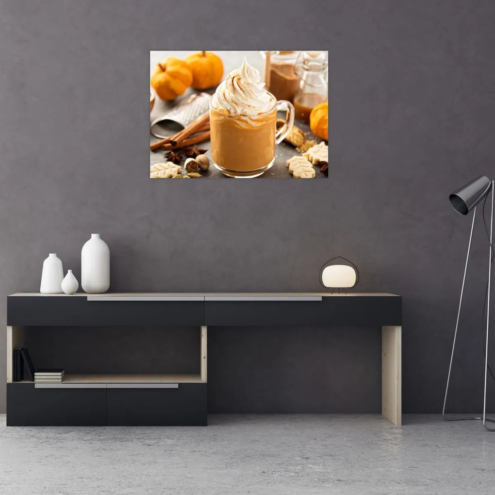 Tablou pe sticlă - Cafea cu lapte de dovleac (70x50 cm)