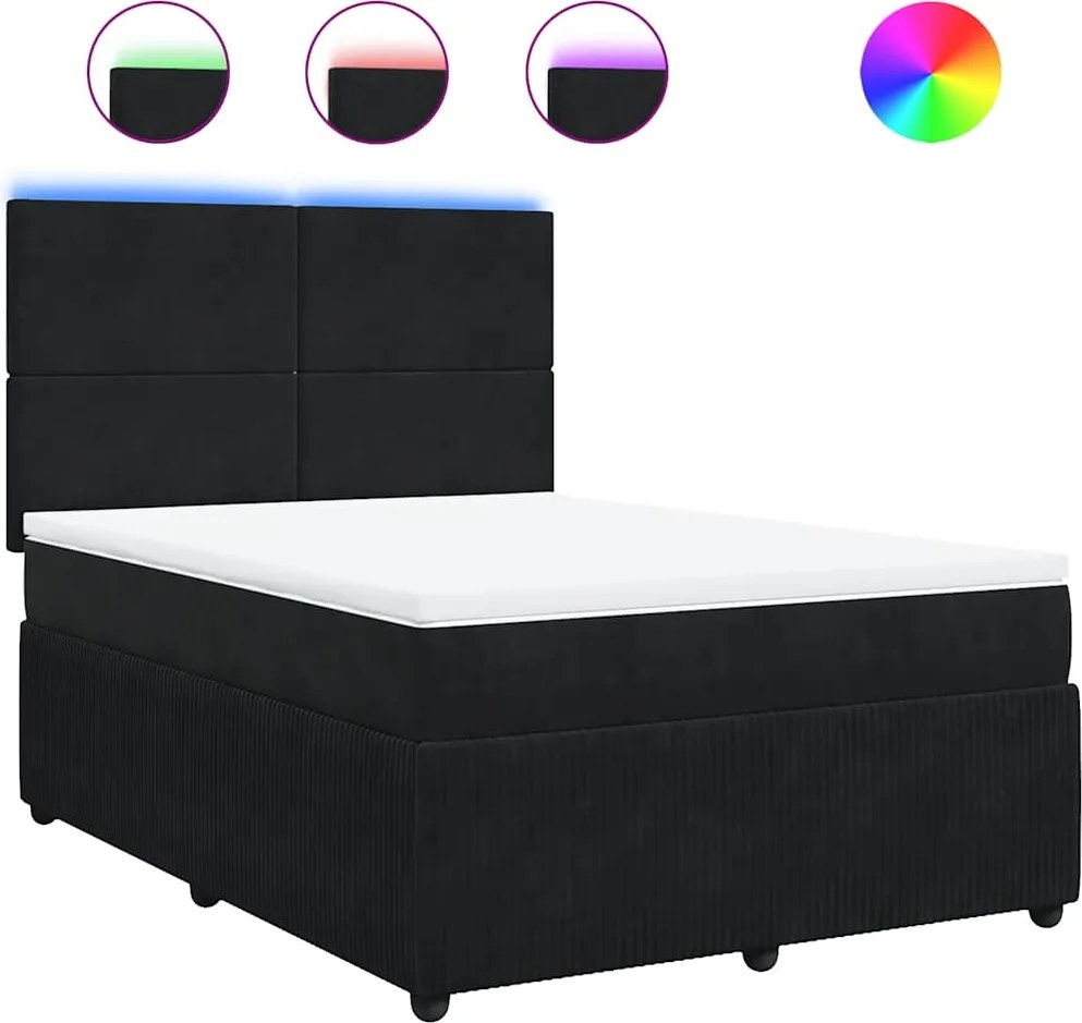 vidaXL Pat box spring cu saltea, negru, 140x190 cm, catifea