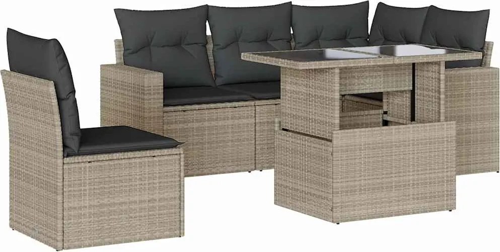 vidaXL Set canapele de grădină cu perne, 6 piese gri deschis poliratan