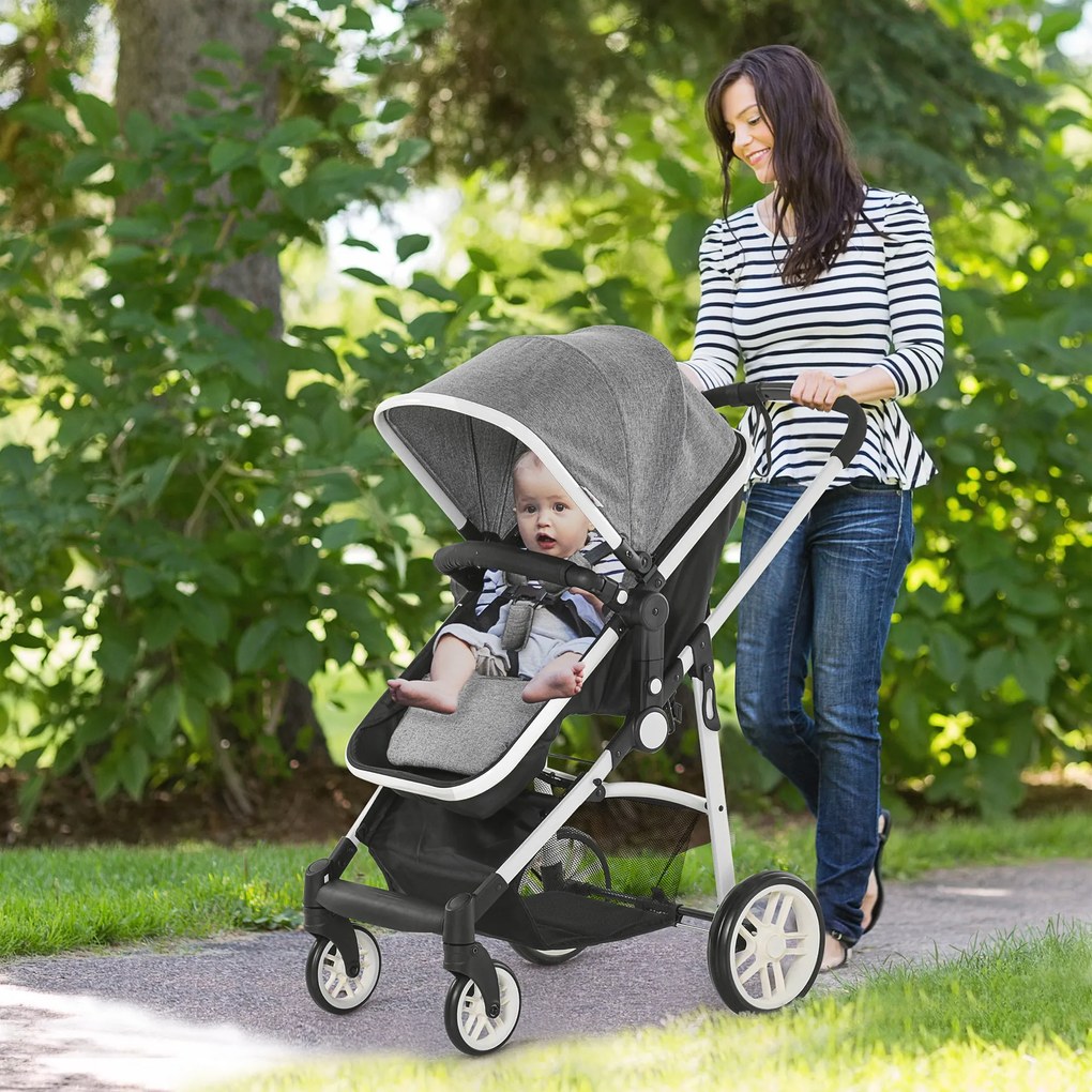 Carucior Dublu Ajustabil si Pliabil , Copii 0-36 luni, Transport pentru copii, Carucior cumparaturi 15kg, 80x51x102cm Gri HOMCOM | Aosom Romania