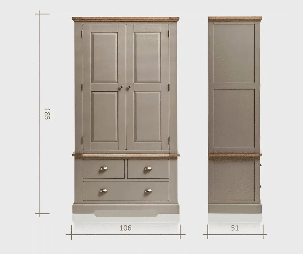 Dulap lemn masiv gri Ives 2 Uși Personalizabil, 106 × 51 × 185 cm