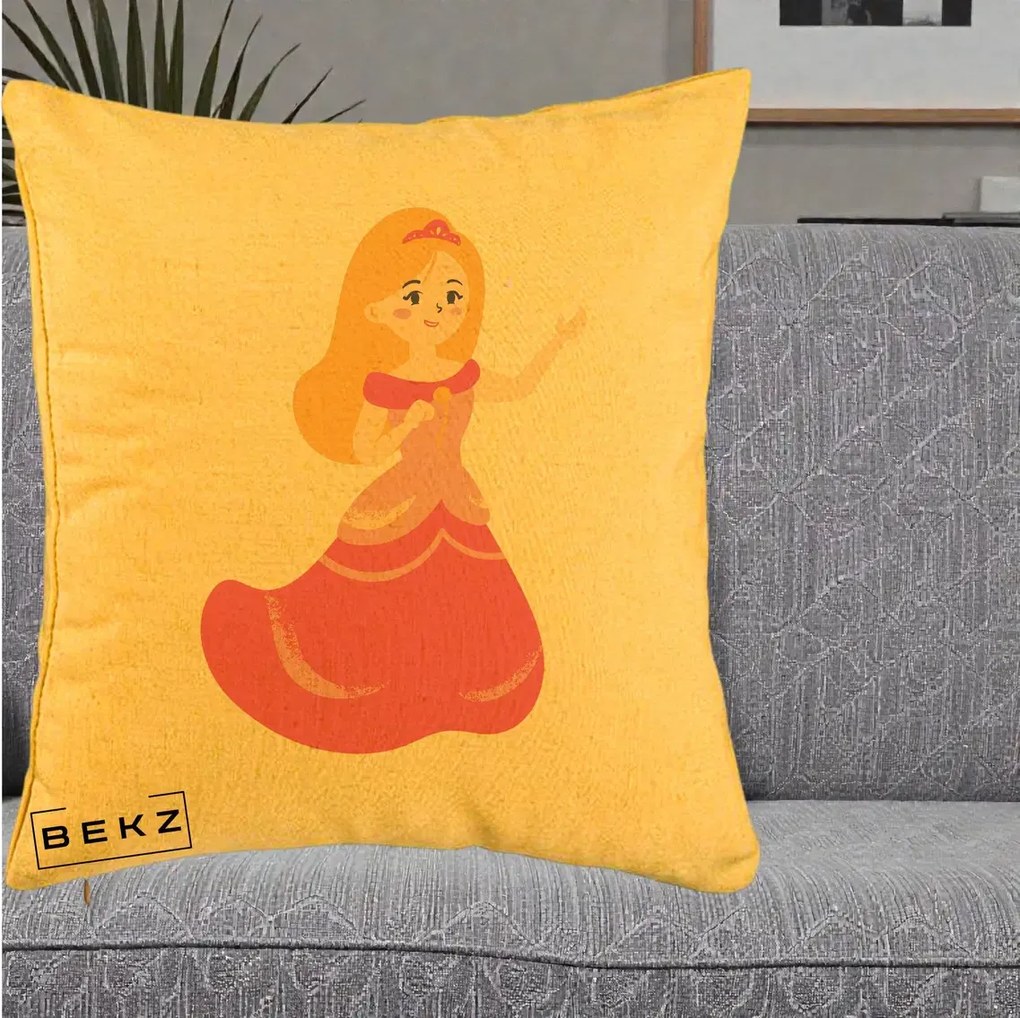 Perna Personalizata Printesa Roz cu Microfon, 40x40 cm, Galben, Husa Detasabila, Perna Inclusa, BEKZ®