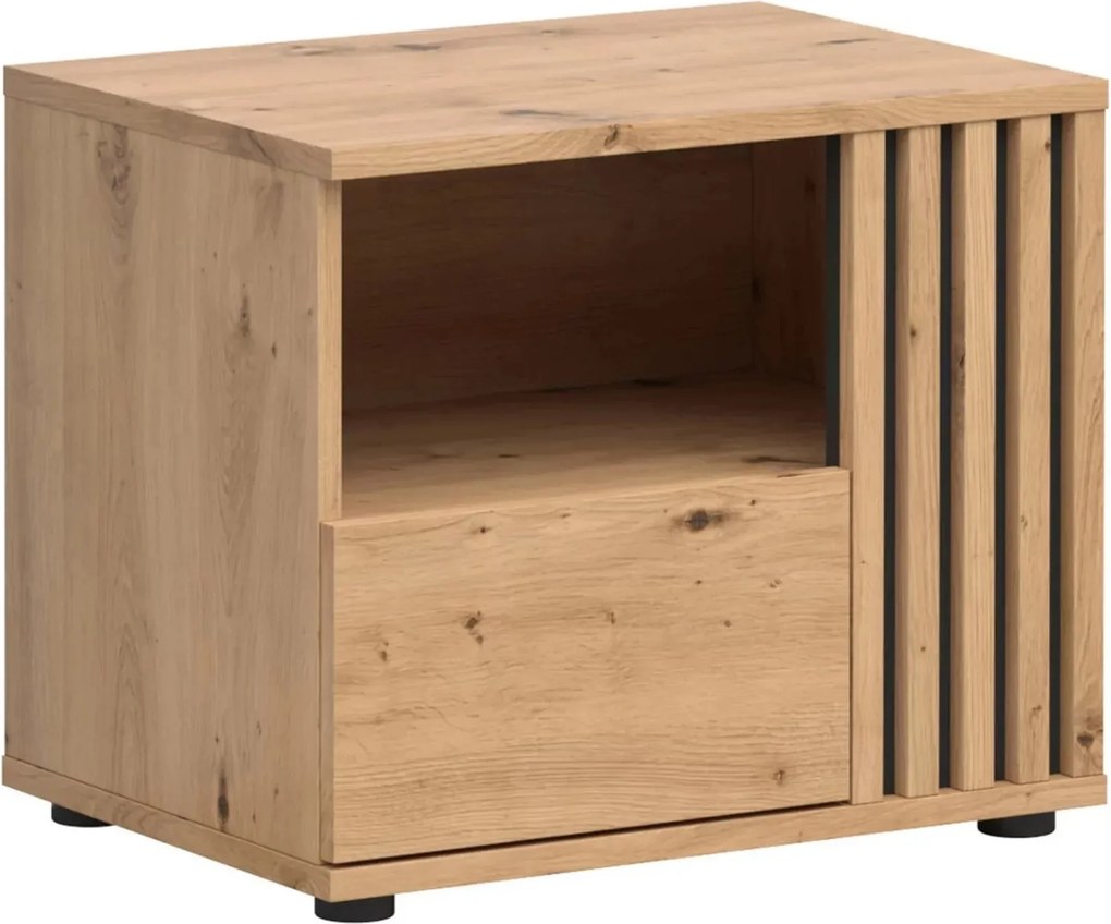 Noptiera VABRES, stejar artisan/negru mat, PAL melaminat, pe partea dr