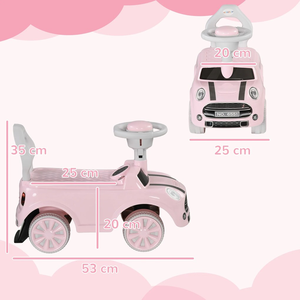 AIYAPLAY Porteur Copii Mașina 18-36 Luni Volan claxon și Anti-răsturnare Încărcare 25 kg 53x25x35 cm Roz | Aosom Romania