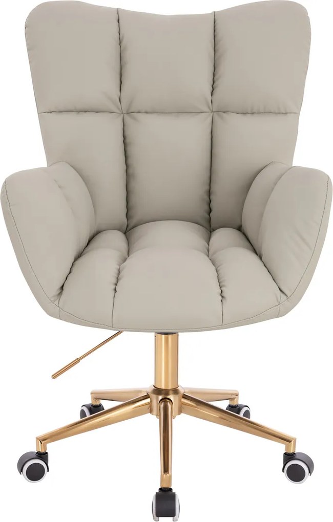 HR650K Scaun Ecru Piele Ecologica Premium Soft cu Bază Aurie