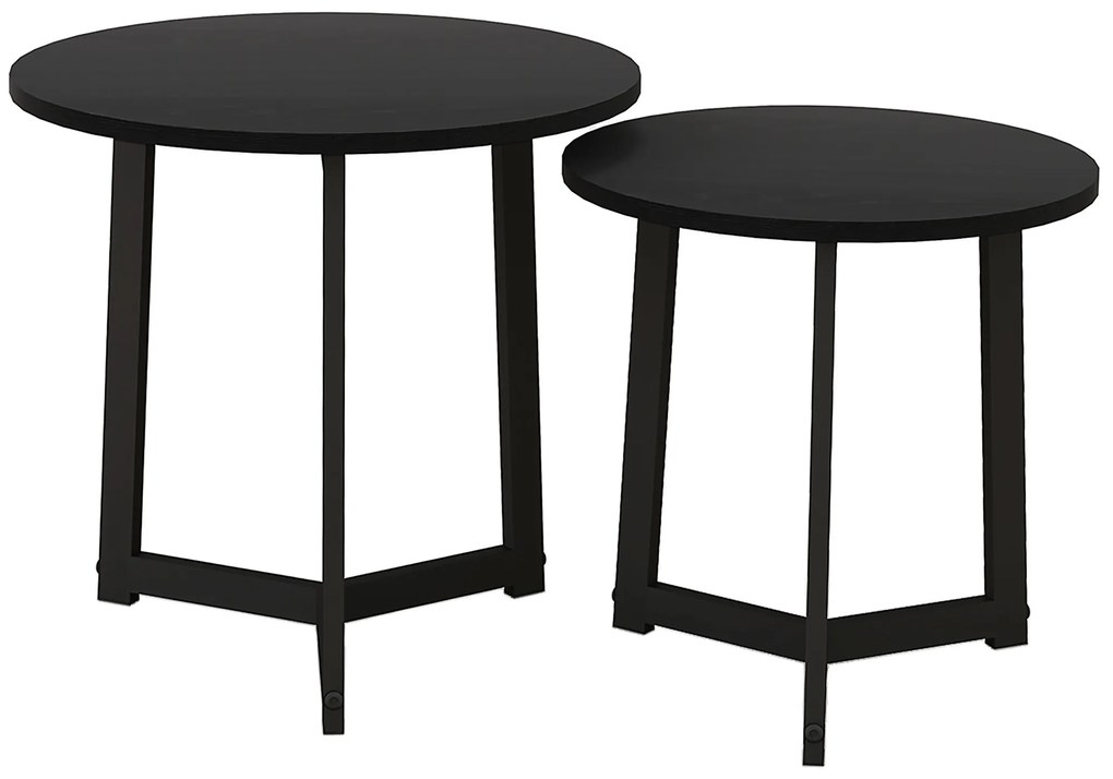 HOMCOM Set modern de mese de cafea, Cadru de Oțel, MDF, Design Rotund, suprapozabil, Negru | Aosom Romania