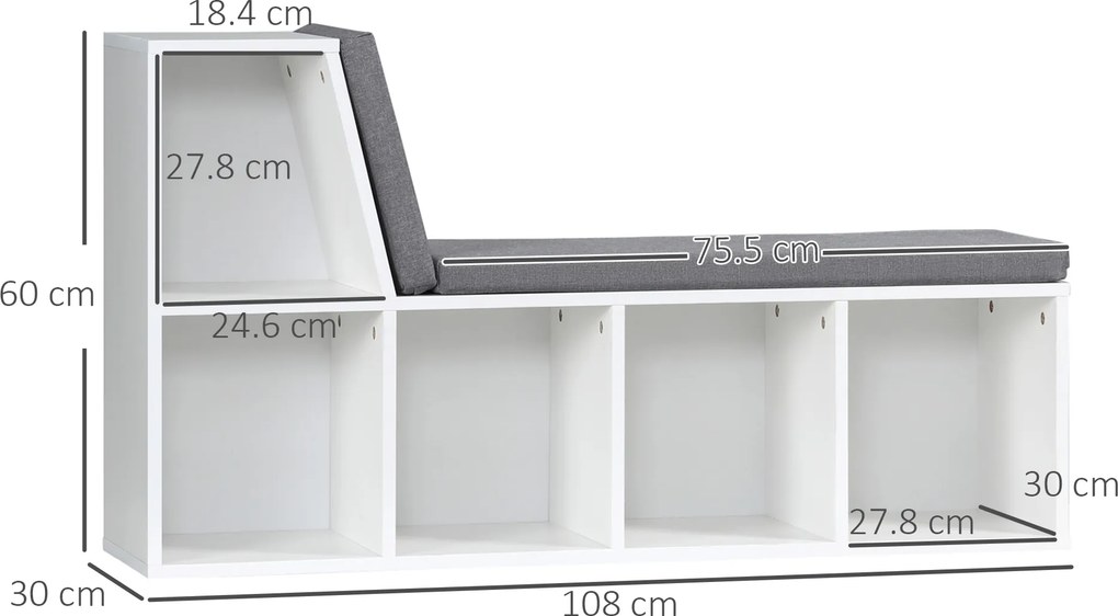HOMCOM Bibliotecă Modulară cu 5 Rafturi Deschise și 2 Perne, Mobilier pentru Living, Dormitor și Birou, Gri Alb | Aosom Romania