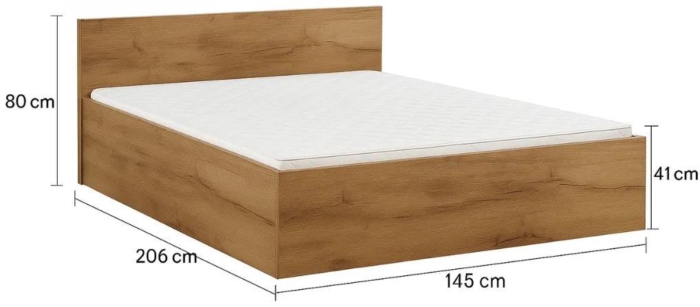 Pat SOFIA 140 x 200 cm, stejar artisan Saltele: Cu saltele Coco Maxi 20 cm, Somiera pat: Cu lamele drepte